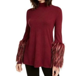 Alfani Womens Mock Neck Faux-Fur Trim Pullover Sweater